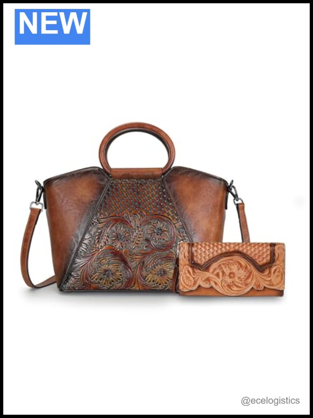 Genuine Leather Crossbody Bag with Detachable Wallet & Wristlet, Large